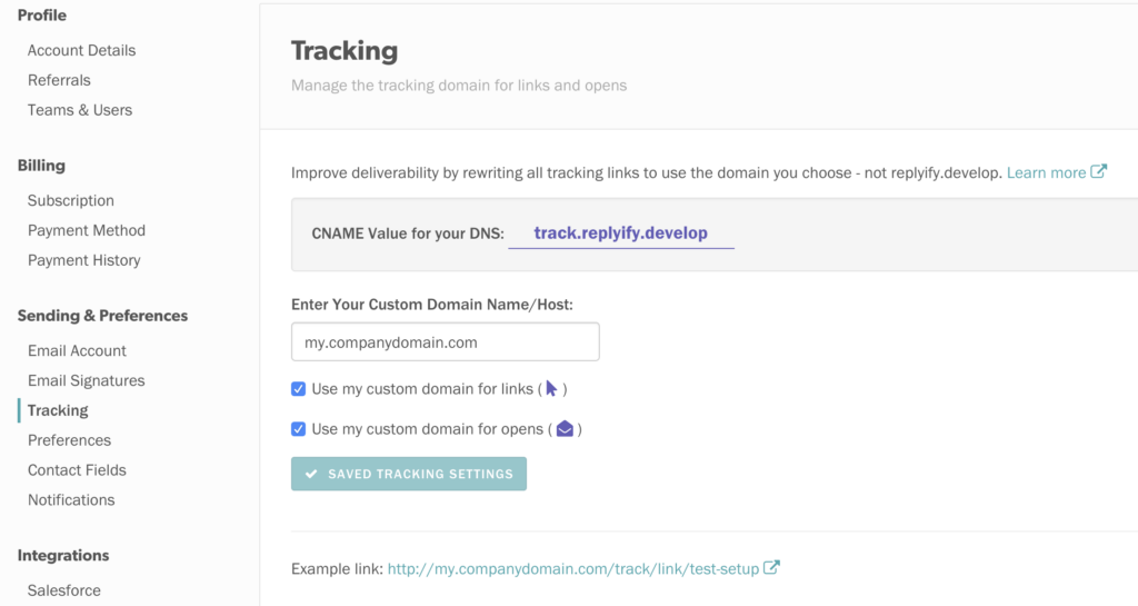 Cold EMail Link Tracking Customize